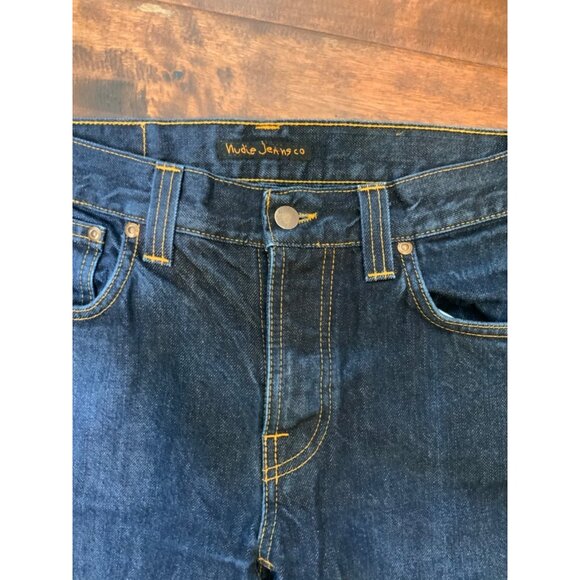Nudie Jeans Men's Dark Wash Grim Tim Straight Blue Jeans Button Fly, Size 31 - Picture 2 of 6